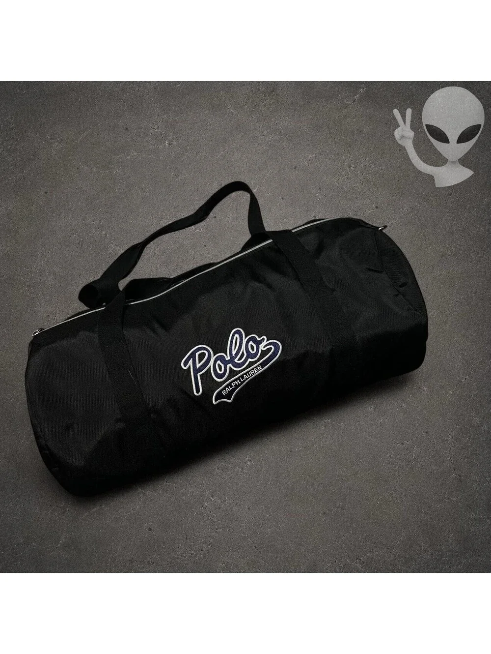 Polo Ralph Lauren Duffle Bag Unisex OS Black Nylon Script Logo Gym Weekender